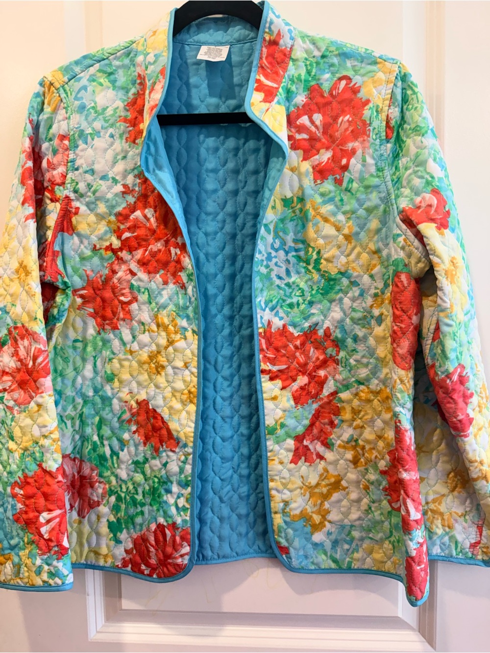 Alfred Dunner Quilted Floral Jacket - Turquoise, Red, Yellow